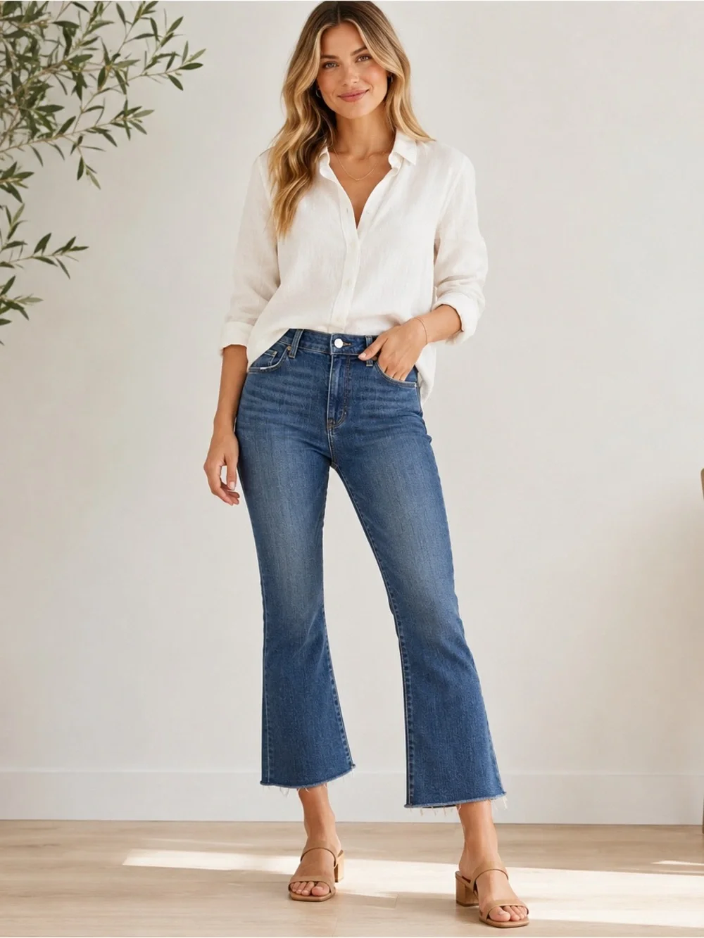 PAIGE Rory Crop Flare Jeans 26 Zaylee Wash High Rise Raw Hem Blue